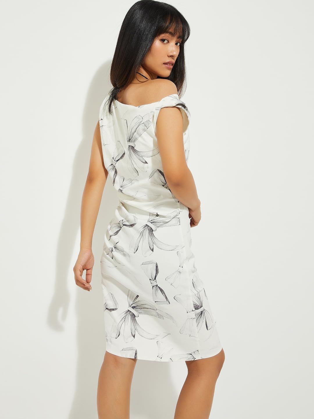 Max Women Knee Length Alaya F x URB_N Printed One Shoulder Shift Dress