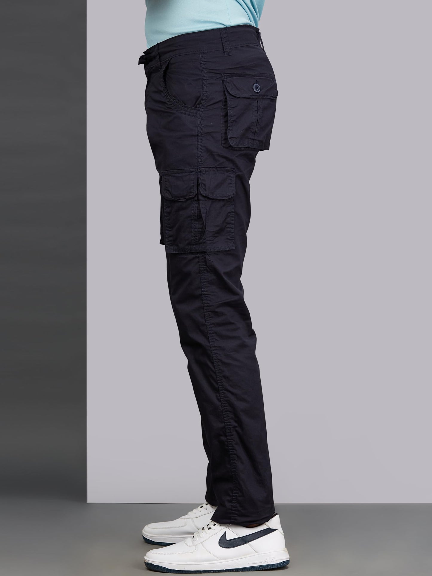 BEEVEE 100% Cotton Solid Navy Fixed Waist Cargo for Mens with Drawstring(FMCR1602NAVY_32)