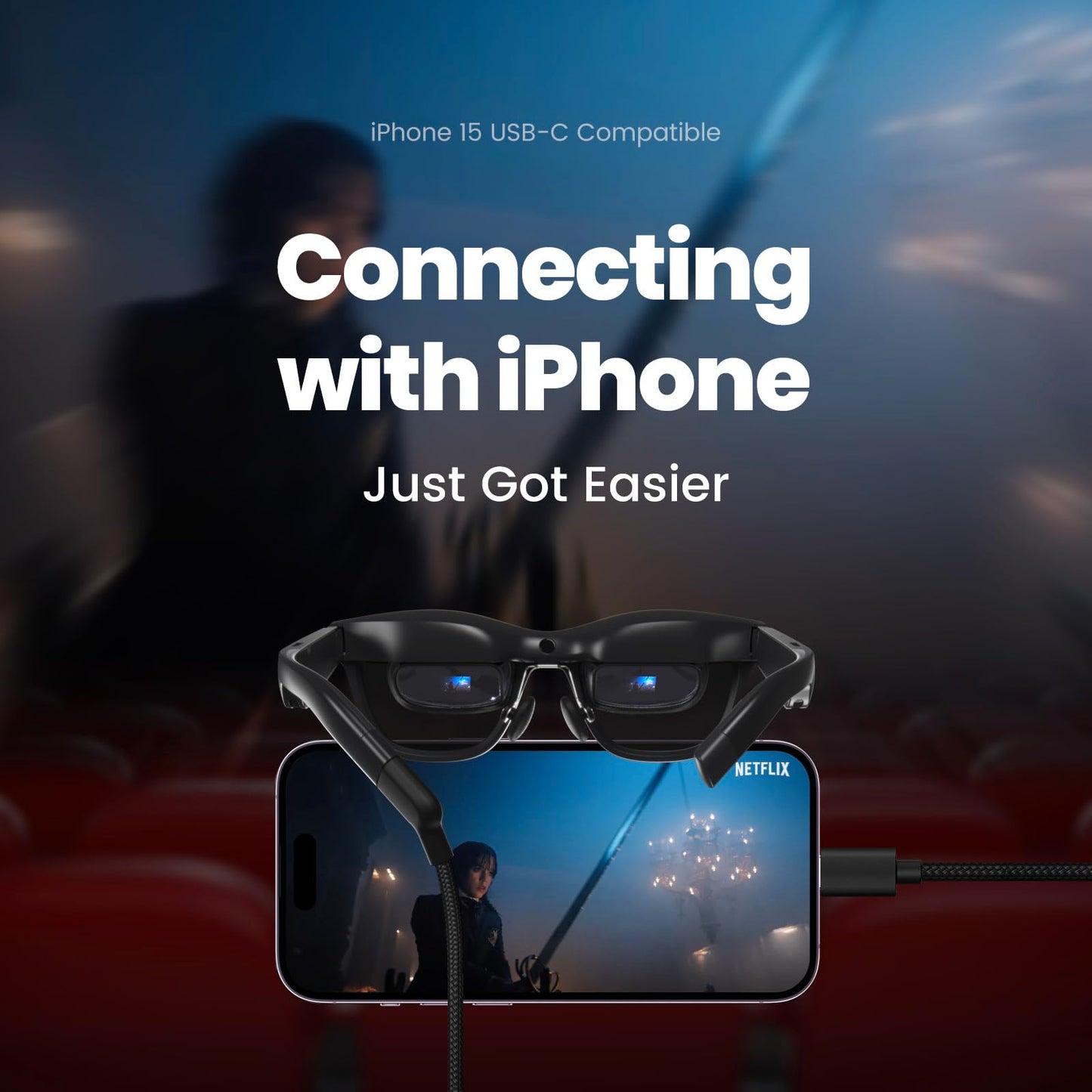 XREAL Air AR Glasses, Smart Glasses with Massive 201" Micro-OLED Virtual Theater, Augmented Reality Glasses, Watch, Stream, and Game On PC/Android/iOS–Consoles & Cloud Gaming Compatible, Black