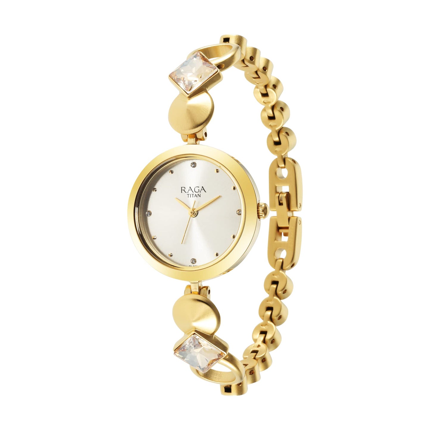Titan Raga Love All Quartz Analog Silver Dial Gold Metal Strap Watch for Women - NT2606YM08