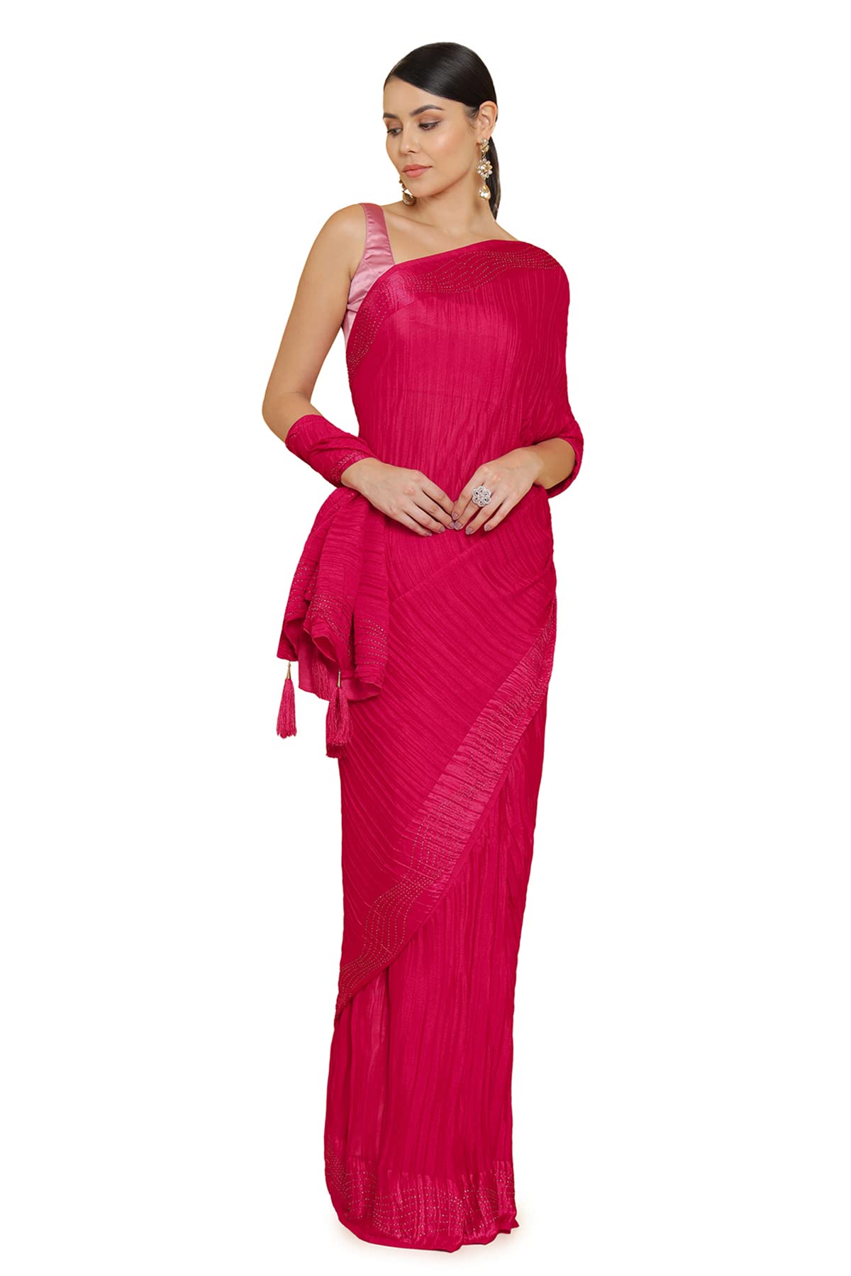 Soch Women Pink Solid Saree