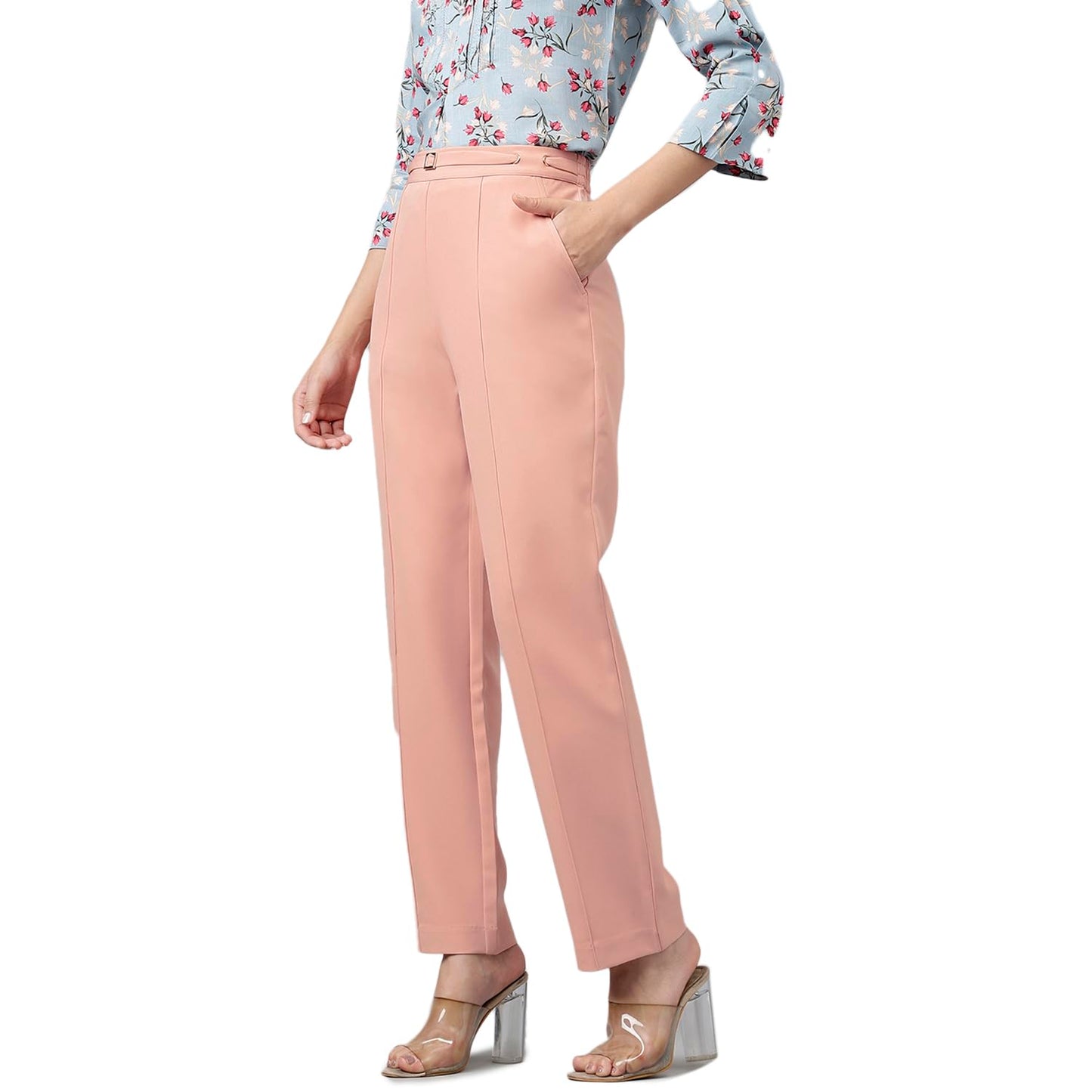 Latin Quarters Women's Ankle Length Solid Peach Pants_L