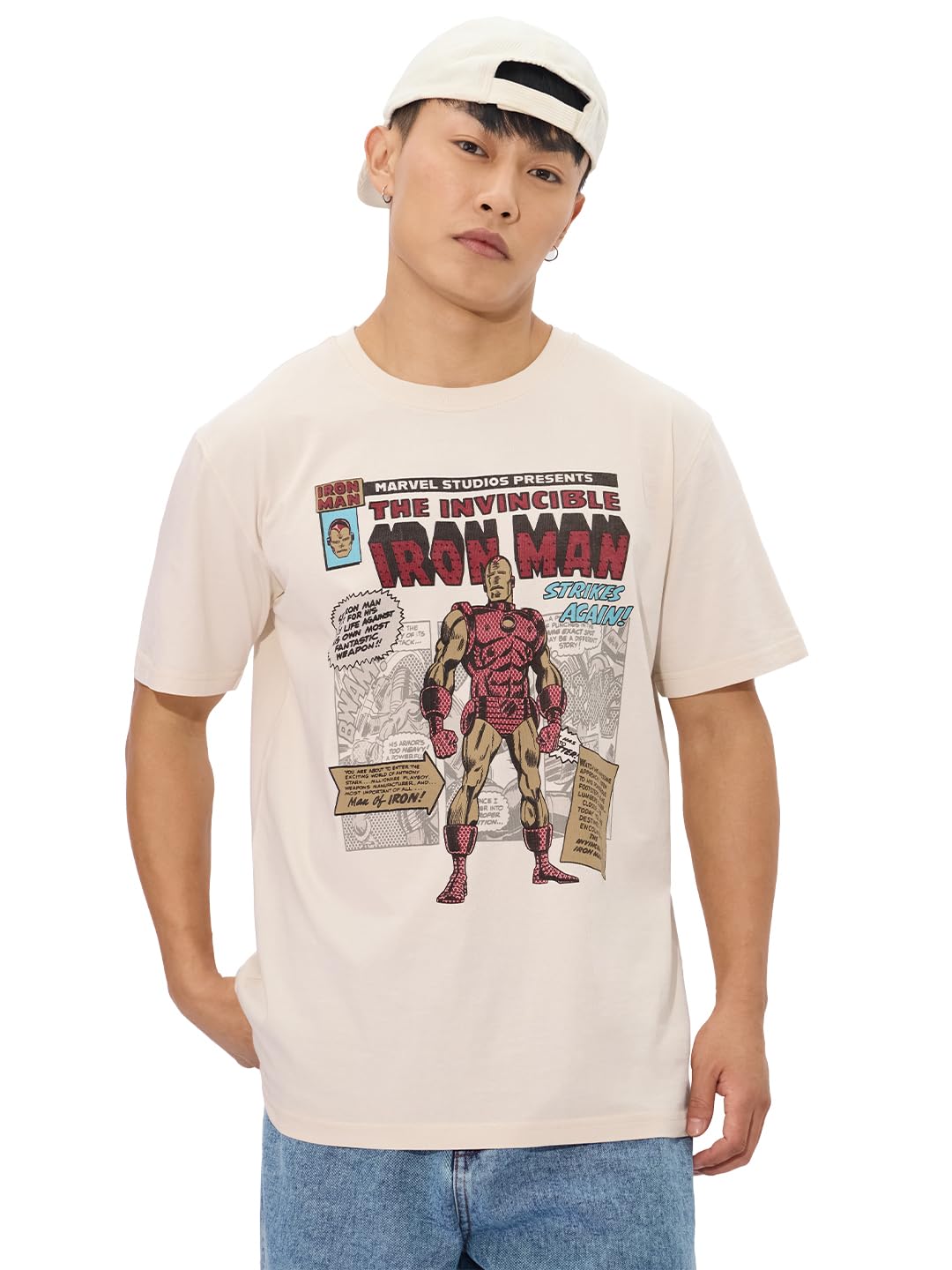 The Souled Store Official Iron Man: Vintage Men and Boys Short Sleeves Round Neck Regular Fit Cotton T-Shirts