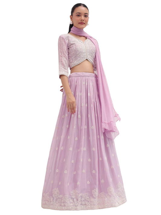 Zeel Clothing Women's Sequins Thread Embroidered Georgette Designer Semi Stitched Lehenga Choli With Dupatta (5127-Pink-Womens-Lehenga-Choli-Latest; Free Size) (Pink)