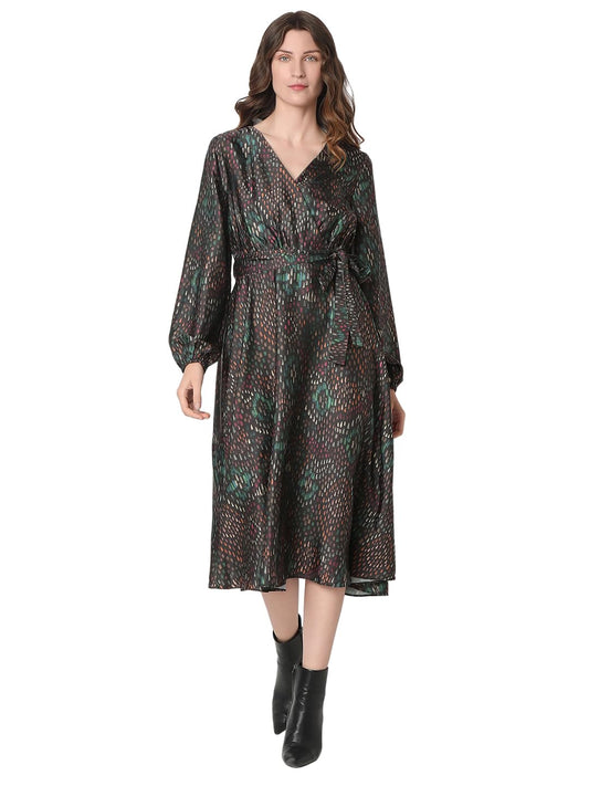 VERO MODA Women's Polyester Fit and Flare Midi Dress (9010805- Black