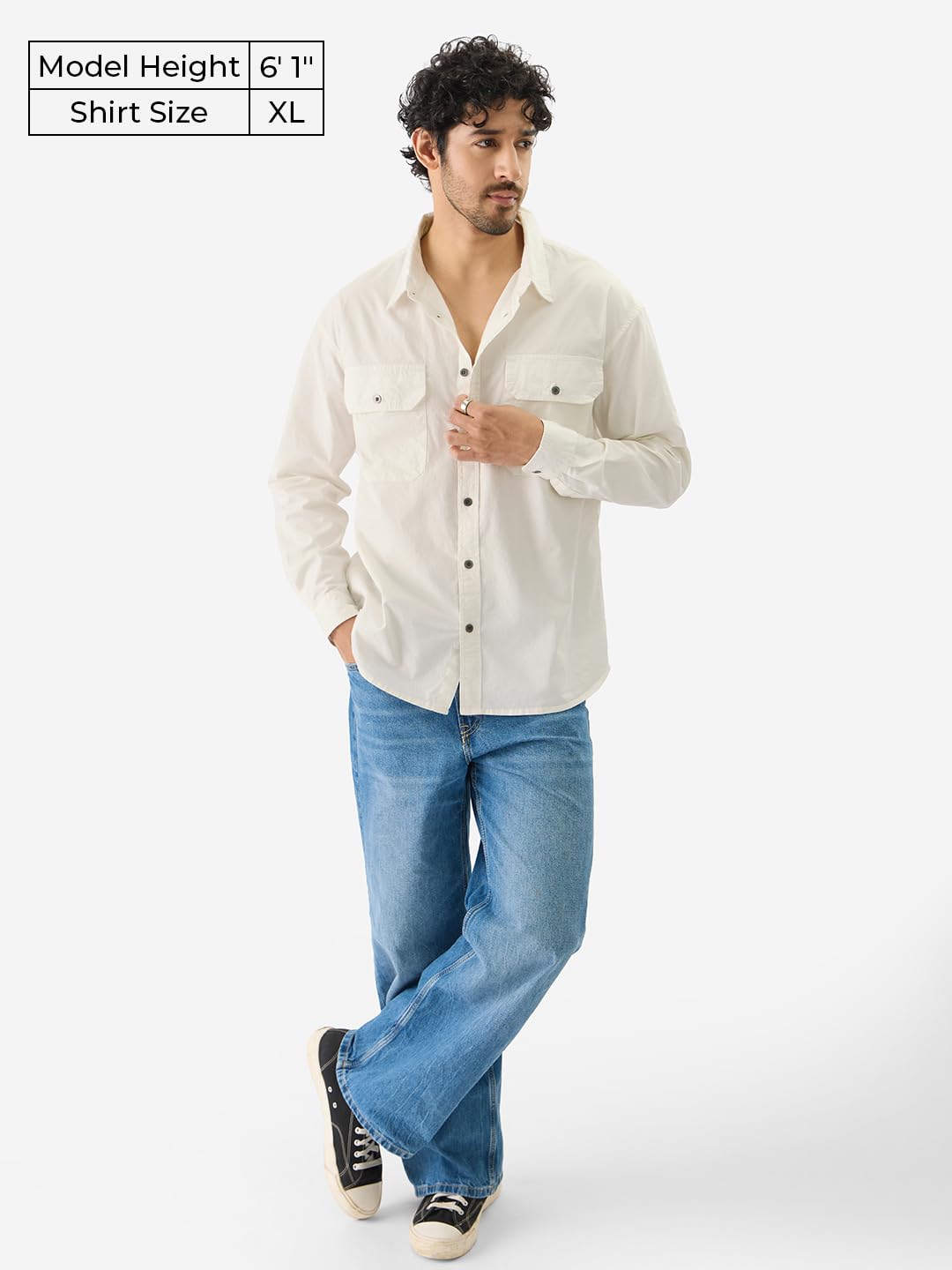 The Souled Store Solids Off White Long Sleeve Collared Cotton Utility Shirts for Mens & Boys- Regular Fit with Classic Style
