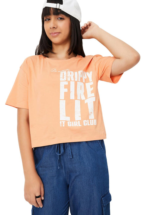 Max Girl's Regular Fit T-Shirt (M25EBT05_Orange