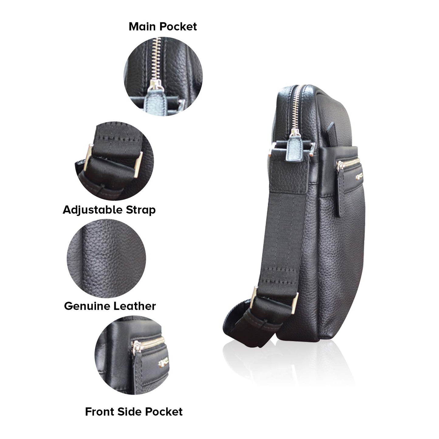 Cross Leather 27 cms Stylish and Trendy Black Messenger Sling Bag for Men and Women Office and Casual Wear(AC021113N-1)