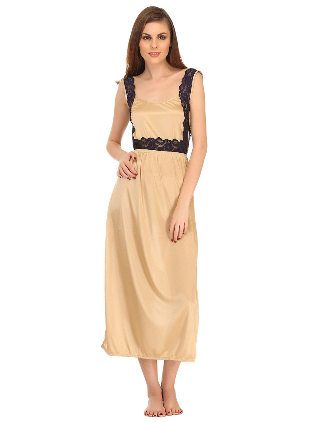 Clovia Women's Satin Solid Nightwear Set Pack of 7 (NS0563P24_O_Beige_Free Size_Brown_Free Size)