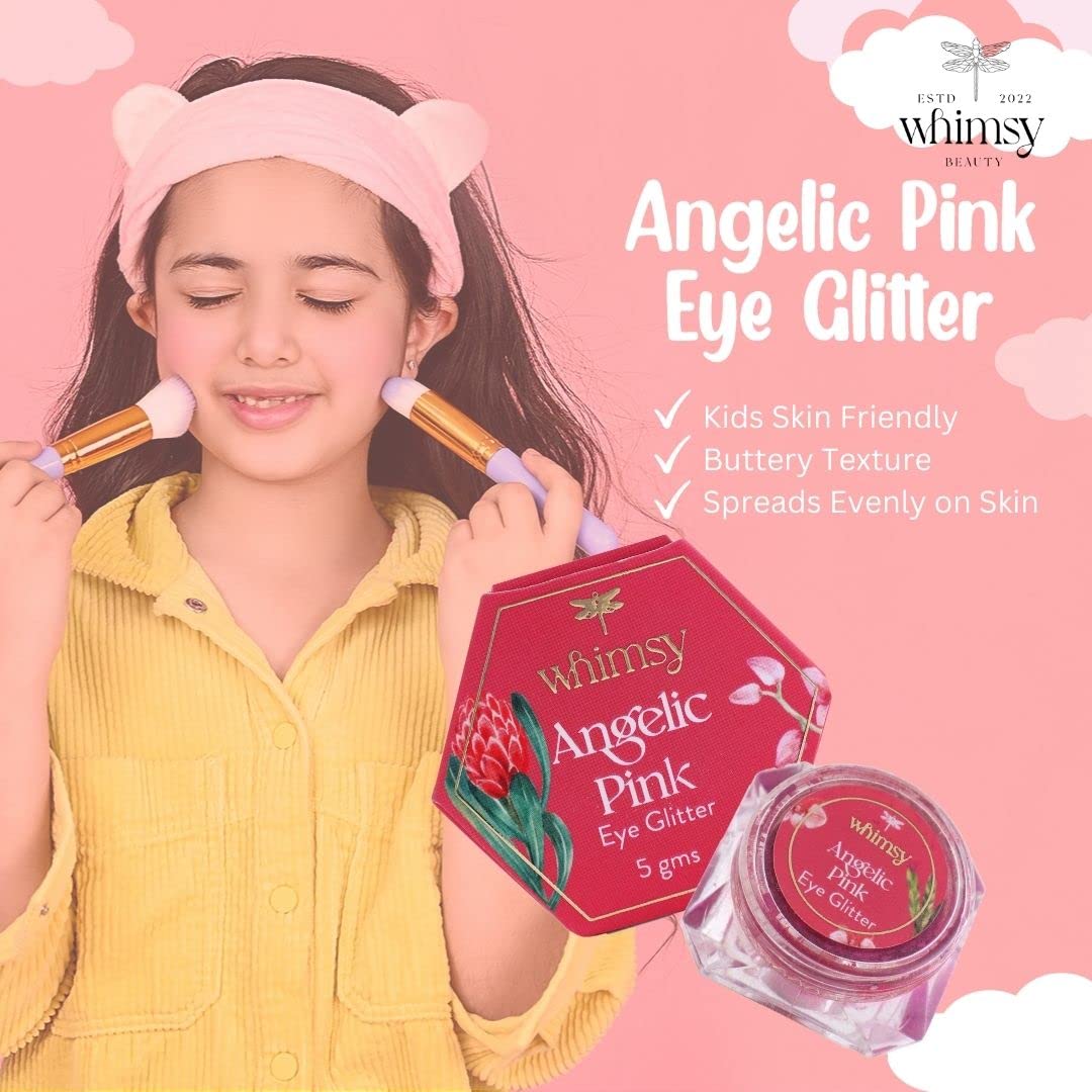 Whimsy Safe, Organic, Non- Toxic Eye Glitters for Girls|Sparkle Glitter Eyeshadow| Eyeshadow for Girls|Long Lasting Eye Makeup|Glitters for kids| Safe Eye Makeup Products|Edible Glitters (Pink)