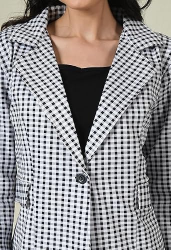 OFFICE PURPLE Women Printed Blazer Pant Set- Women's Casual Office Business 3-Piece Printed Suit, Single-Breastered Blazer Camisole and Pant Set (Black and White, M)