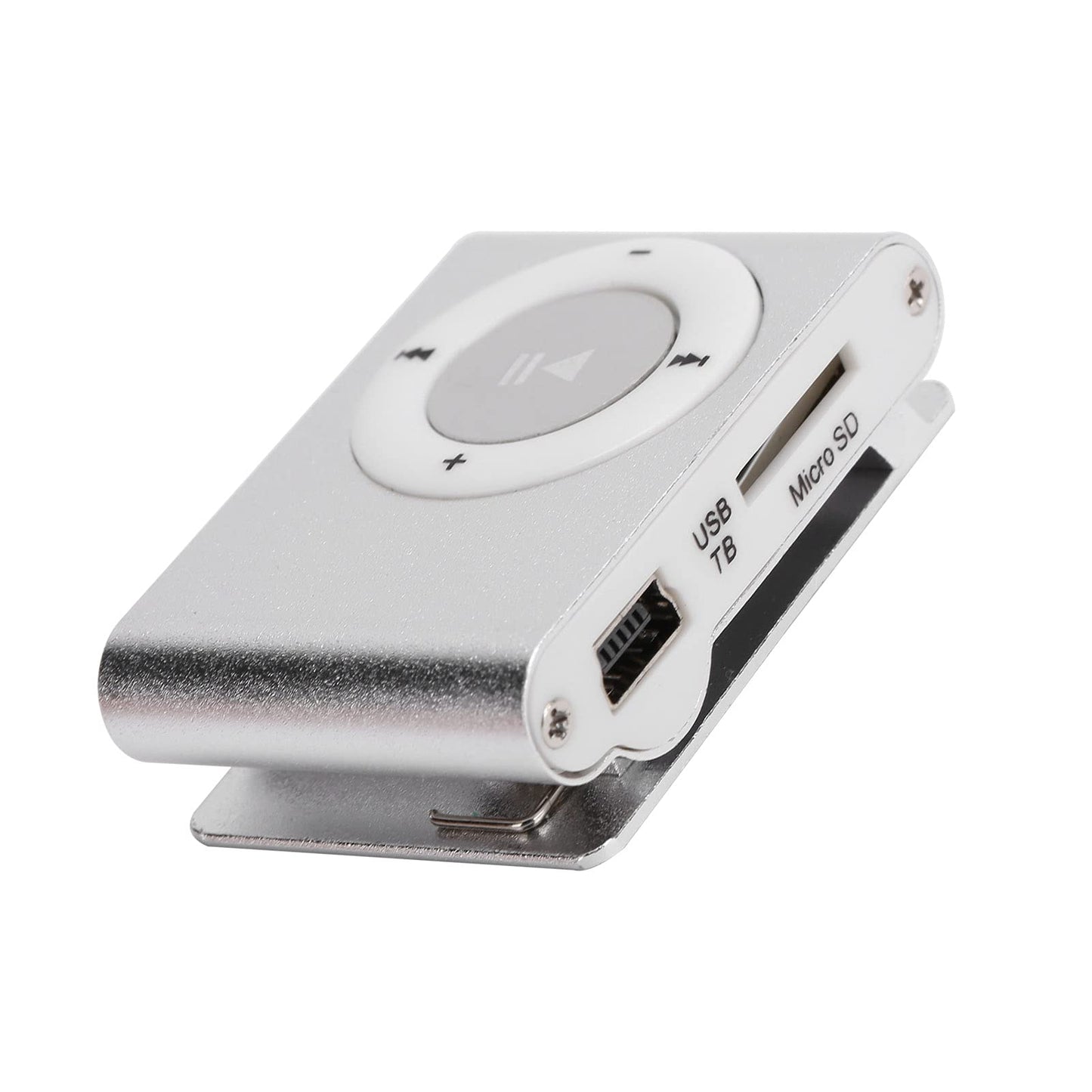 Drumstone 【Summer Season with 15 Years Warranty】 MP3 Player, Back Clip USB Aluminum Alloy Music Player Support Memory Card 250mAh (Silver) Memory Card not included