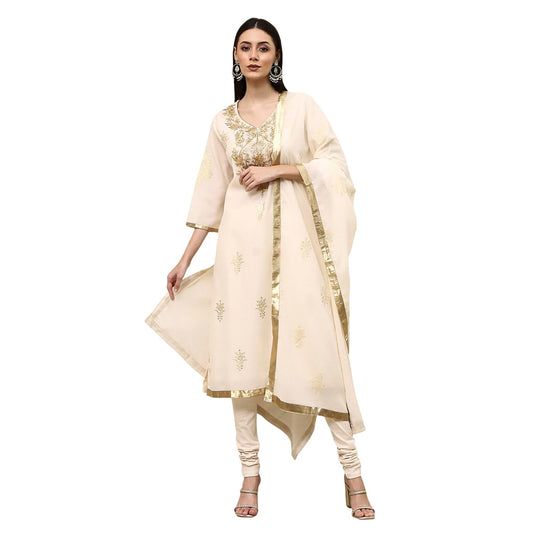 Biba Women's Poly Chanderi Kurta Set (SKDASRT7716ESS25OWHT_Off White