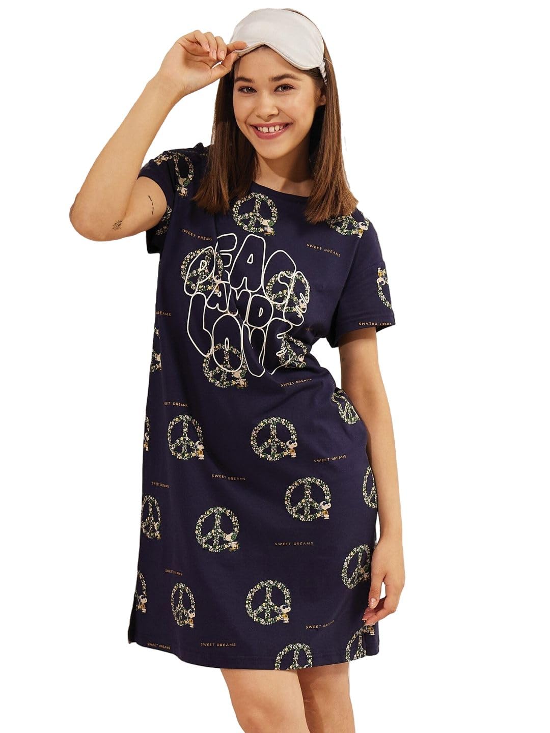 Sweet Dreams Women's Satin Maxi Casual Regular Nightgown (OCW-2963 Navy_Peach_XL)