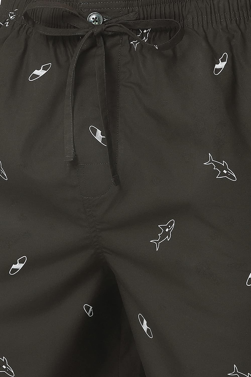 Van Heusen Men's Athleisure Soft Suede Touch Lounge Shorts - 100% Combed Cotton - Allover Print, Functional Pocket_50061_ASP-17_Medium,Black