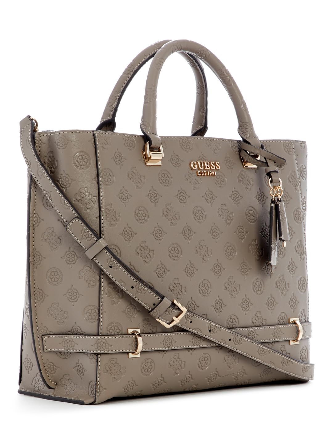 GUESS Dark Taupe Logo Textured Zarela Girlfriend Tote Bag