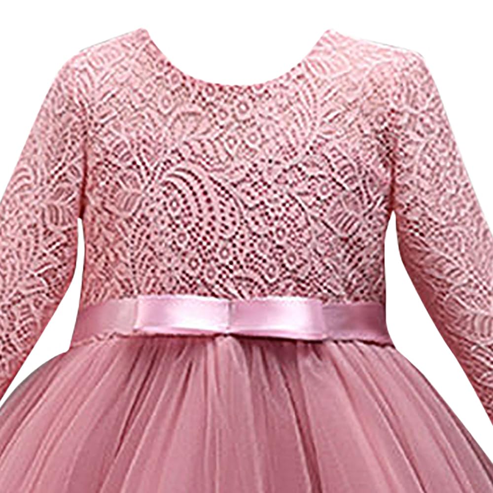 Hopscotch Girls Half-Sleeve Solid A-Line Maxi Gown In Pink Color for Ages 6-7 Years