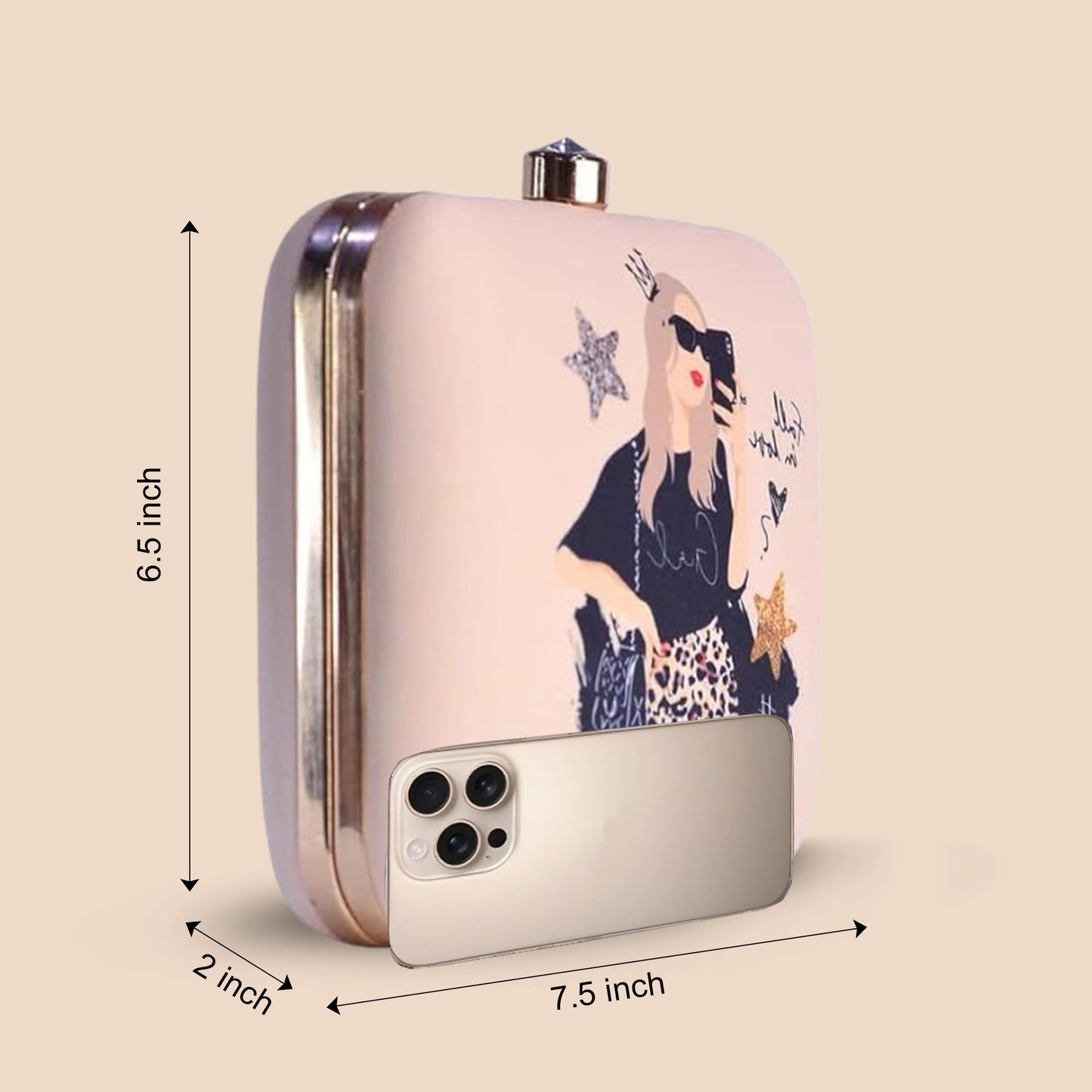 Artklim Women’s Fashionista Printed Clutch Bag | Stylish Ethnic Ladies Evening Handbag for Party Casual, Bridal and Wedding Use | Box Style Clutch Purse with Detachable Metal Chain Strap (Pink)