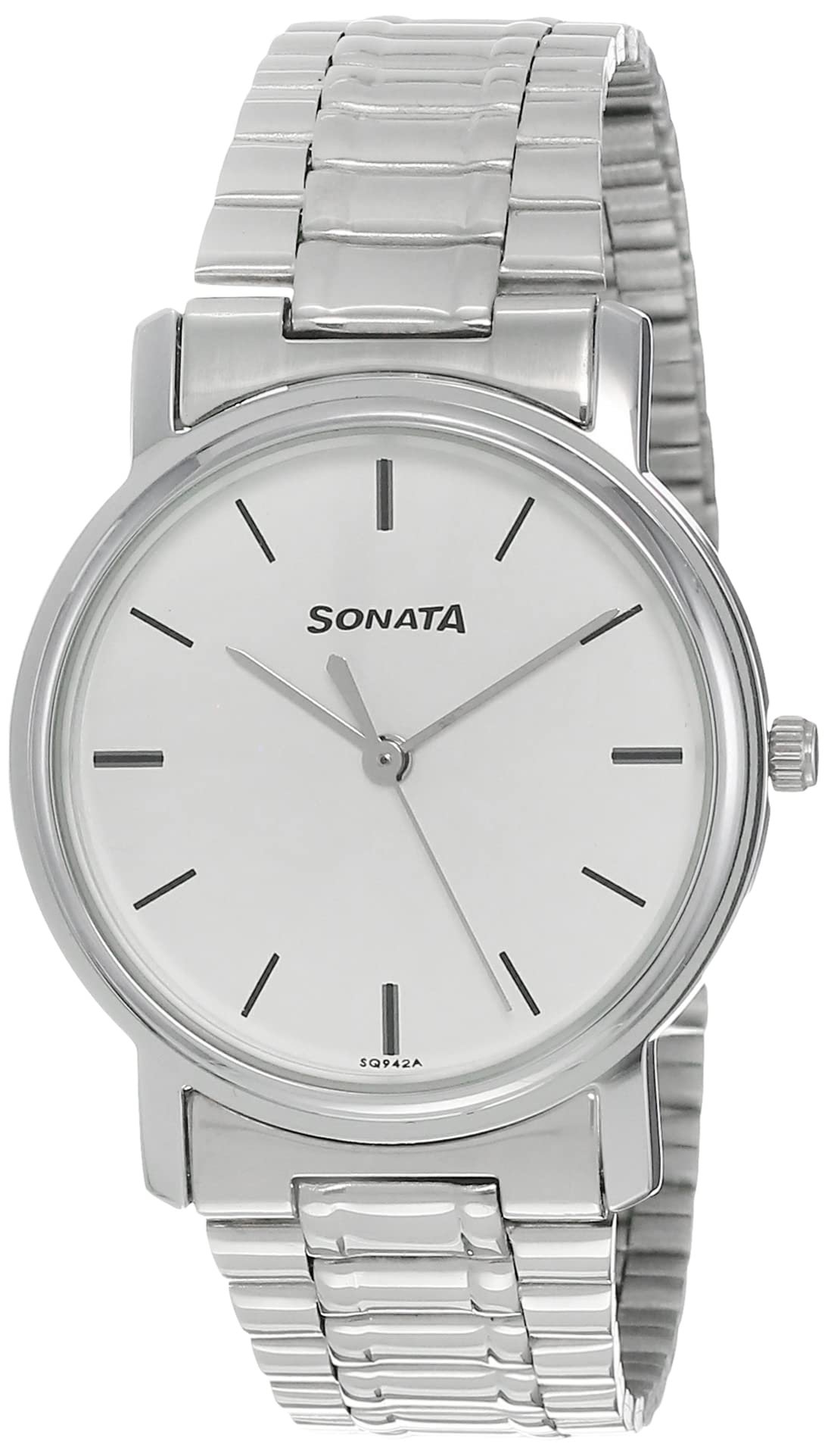 Sonata Quartz Analog White Dial Silver Stainless Steel Strap Watch for Men - NT1013SM01