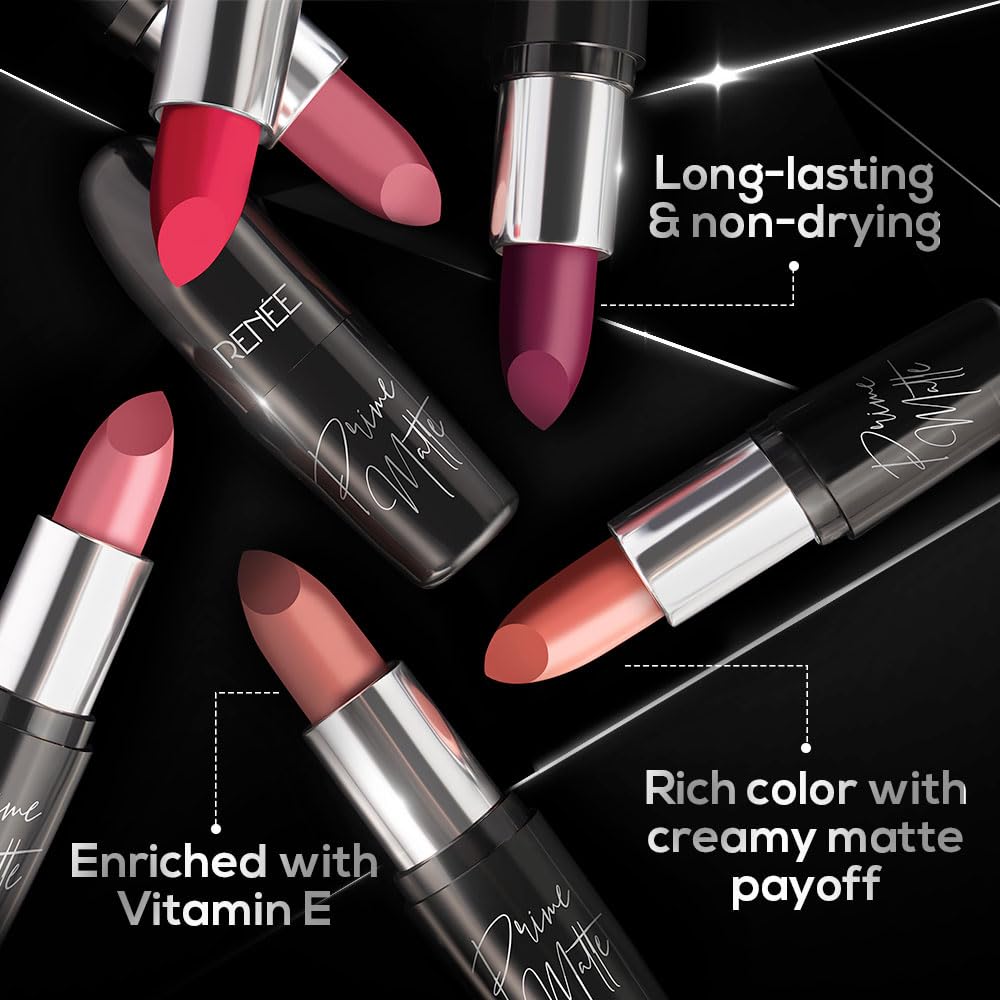 RENEE Prime Matte Lipstick - Velvet Mauve, Lightweight & Long-Lasting Formula, Creamy Matte Finish, One Swipe Application, Non-Drying, Vitamin E Infused, 4.5Gm