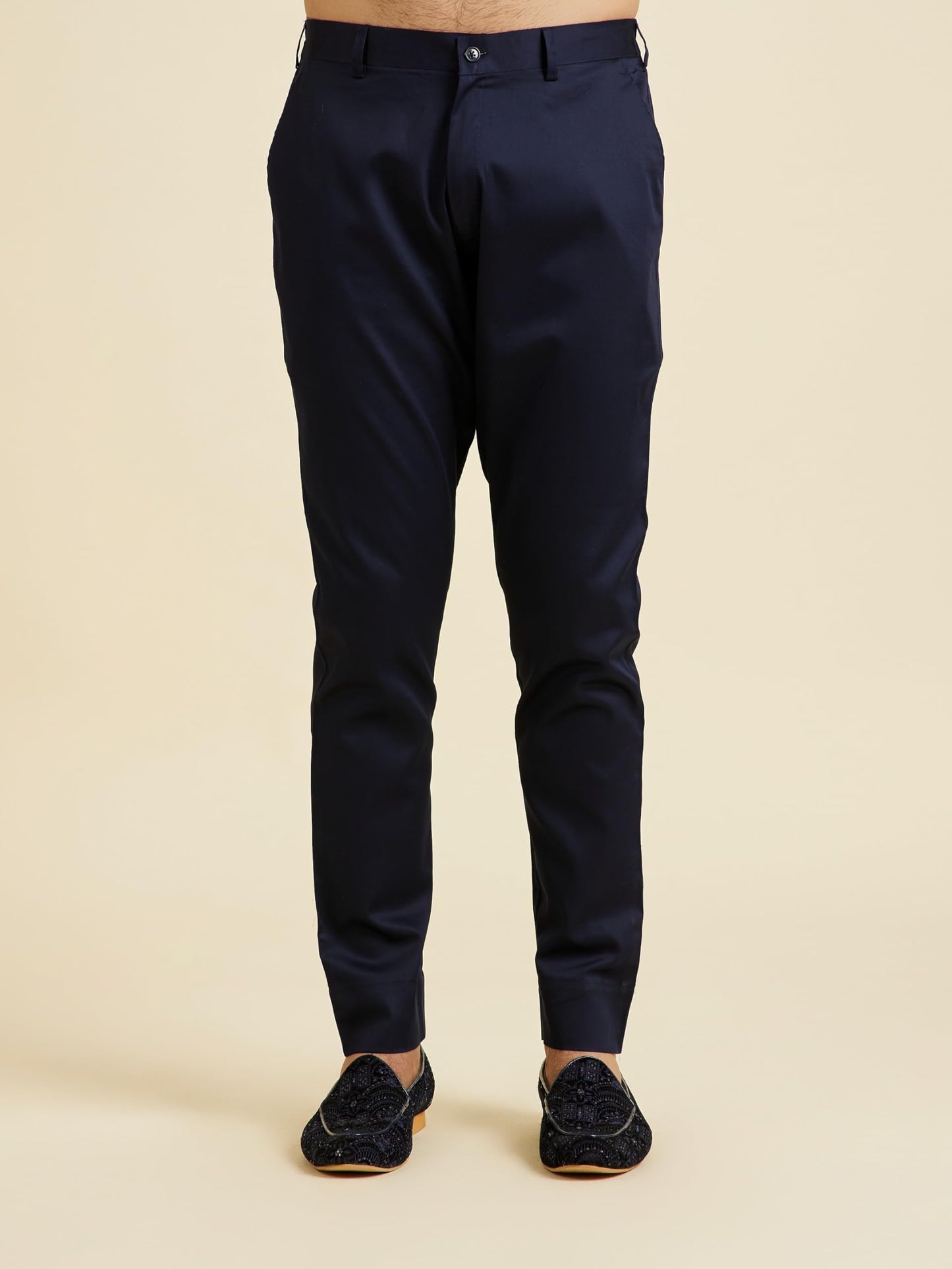 Manyavar Men's Wool Blend Floral Weave Kurta Jacket Set (Dark Blue,L)