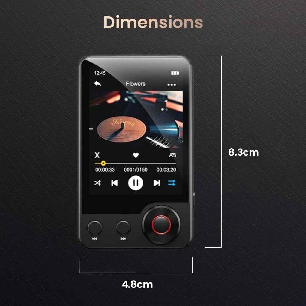 AUDIOCULAR M71 MP3 Music Player with Bluetooth 5.3, HiFi Speaker, 2.4” Touch Screen, 32GB Storage (Up to 128GB), Dual Audio Jack, Type-C Port, Video Playback, E-Book, Alarm, FM Radio etc. (32GB-Black)