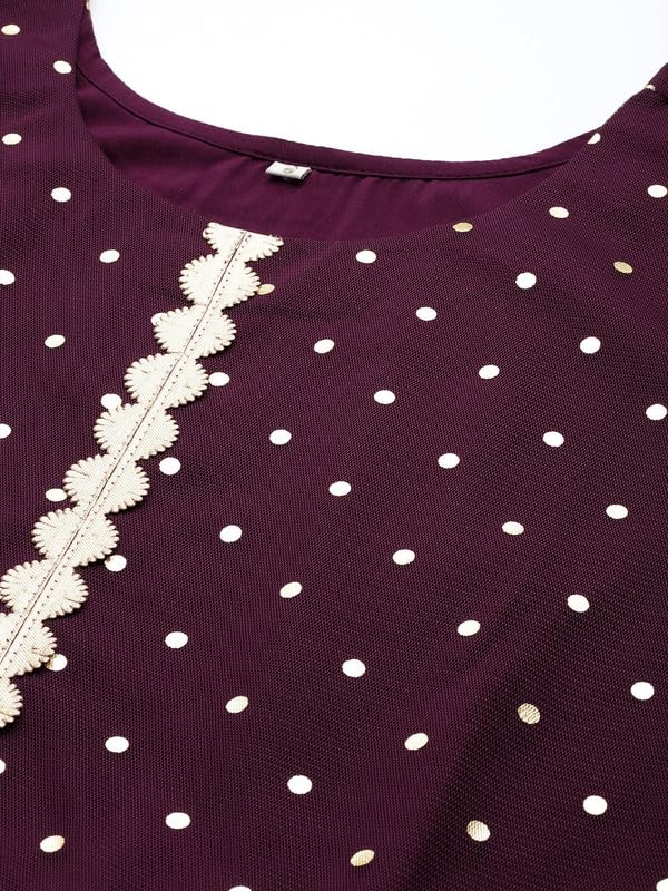 Ahalyaa Women's Polyester A-Line Maxi Playwear Dress (AHDRNTFP-981-FF-SS-25_Wine