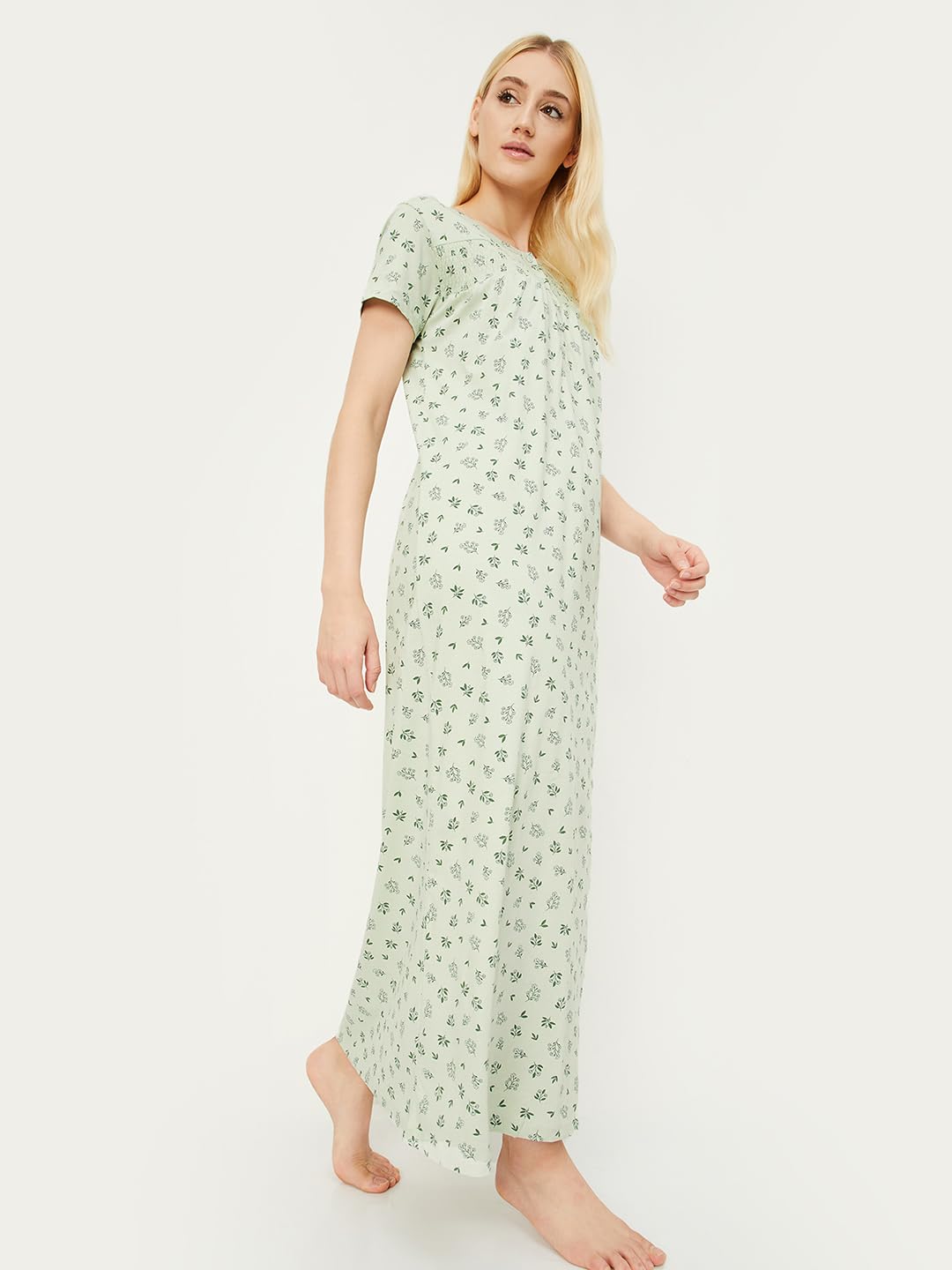 Max Women's Cotton Casual Nightgown (SU24KG10_Light Green_XL