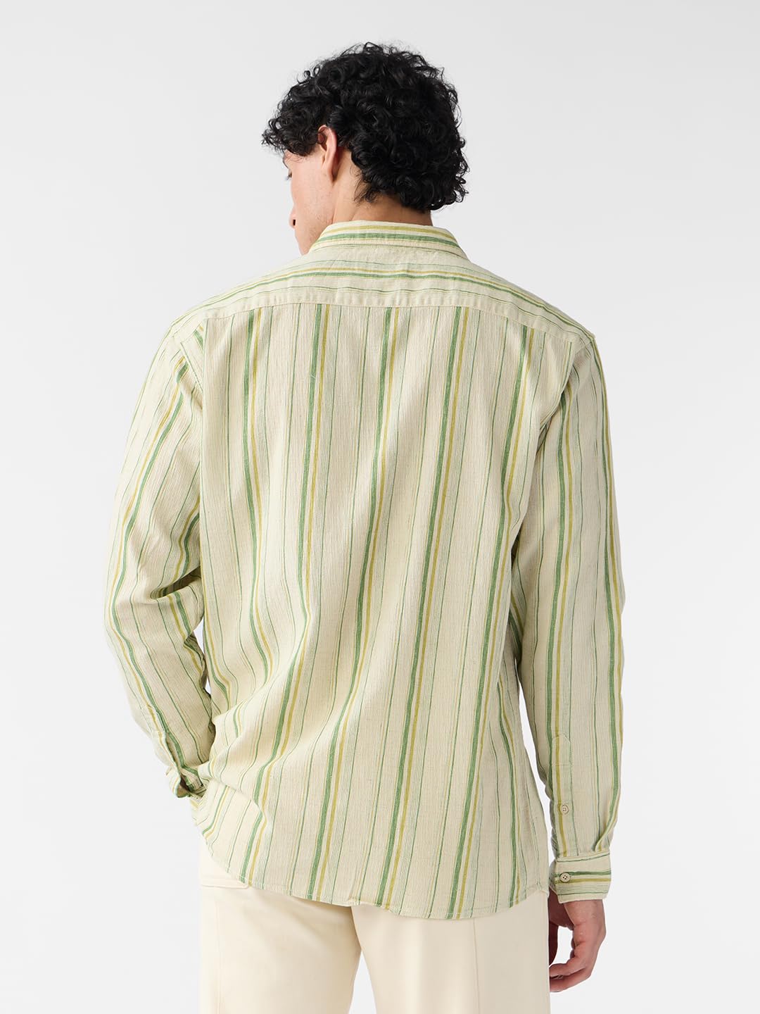 The Souled Store Cotton Linen Stripes: Meadow Men and Boys Long Sleeves Collared Neck Button Front Striped Regular Fit Cotton Linen Shirts