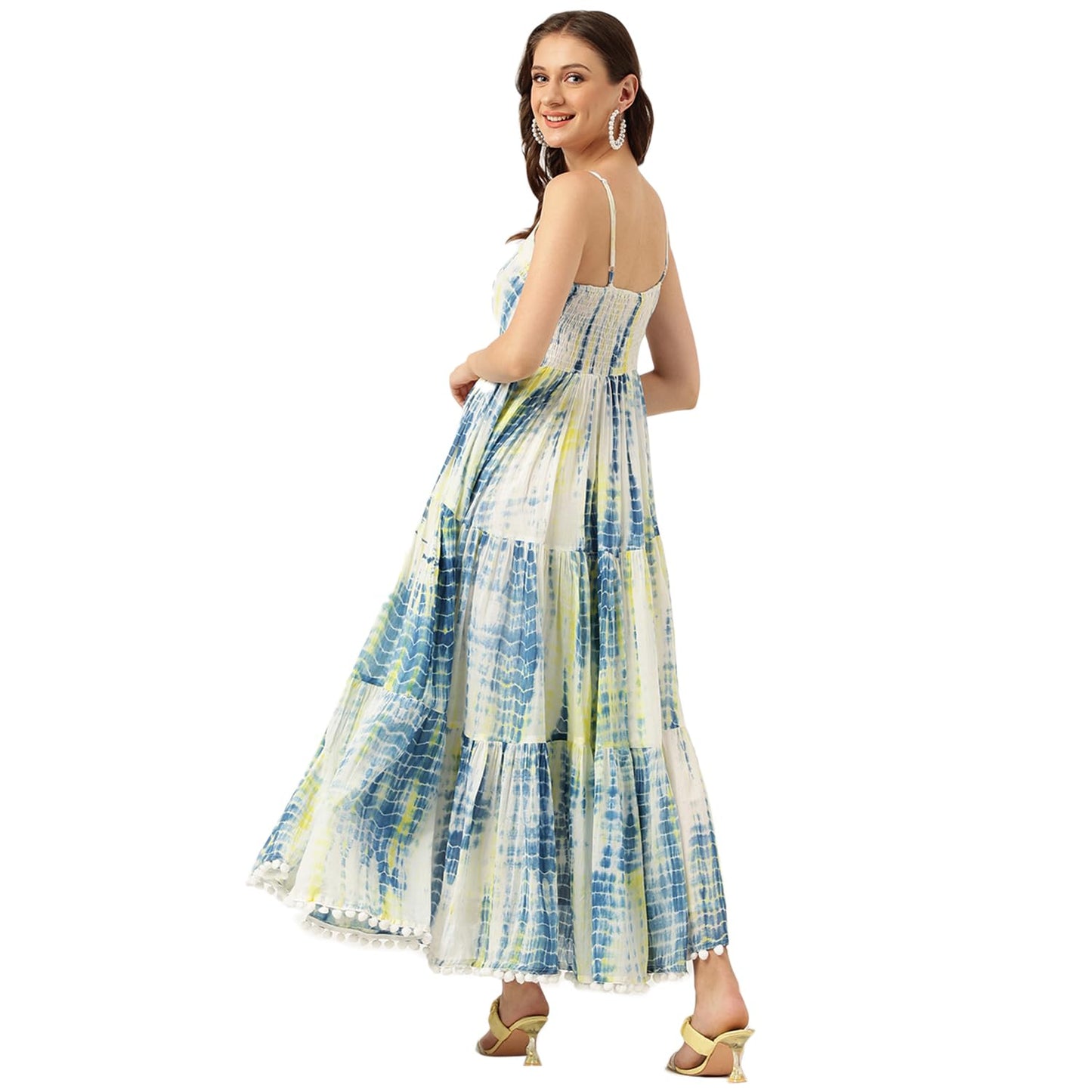 Divena Tie Dye Printed A-line Dress Blue