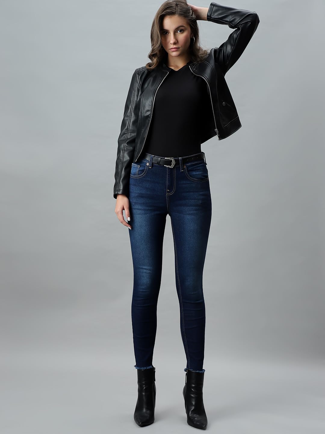 VERO MODA Women Solid Blue Cotton Skinny Fit Ankle-Length High-Rise Jeans