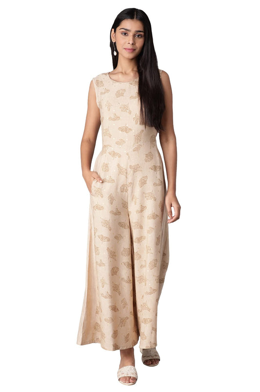 W for Woman Almond Beige Printed Jumpsuit_22FEW17275-116737_XL