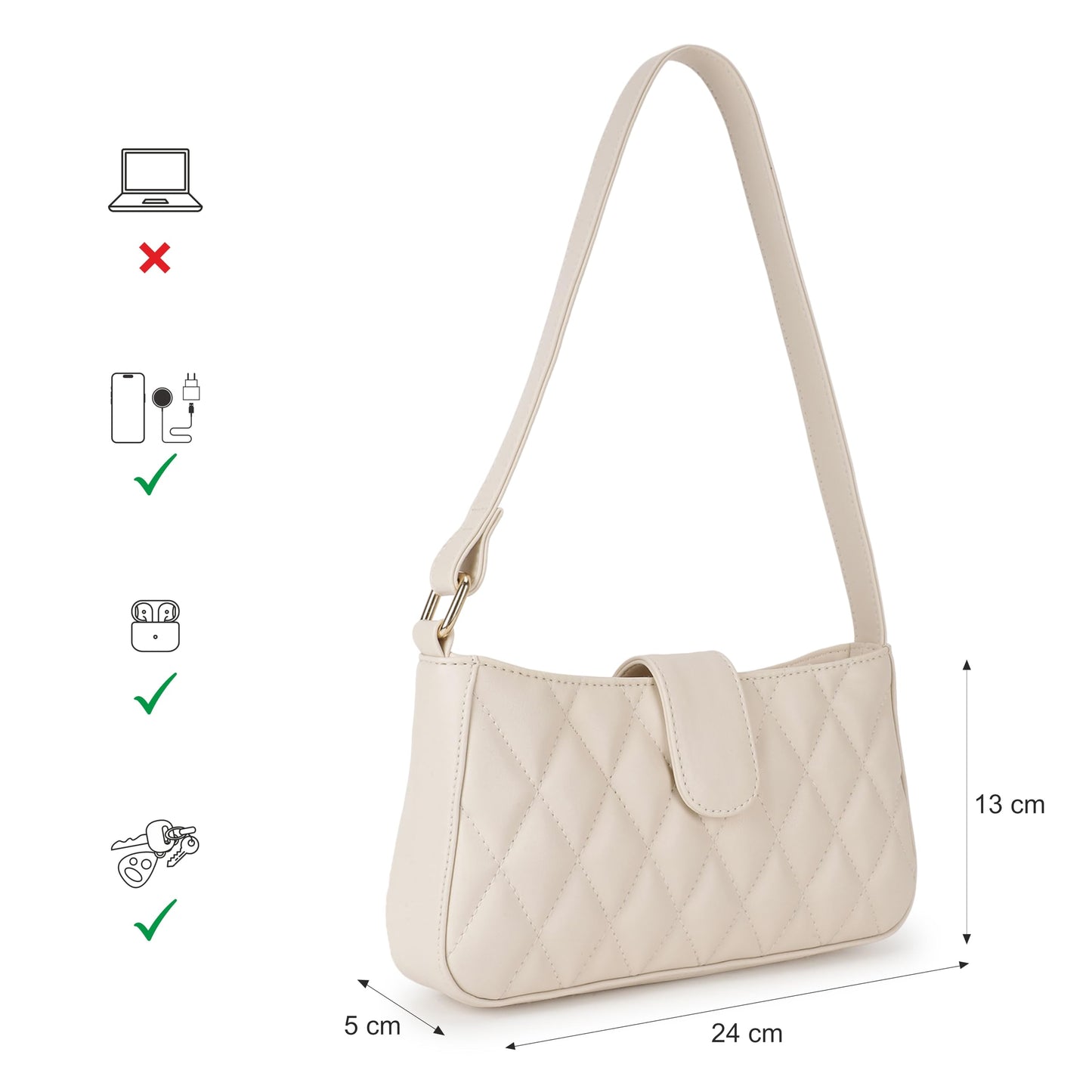 Fastrack Trendy Quilted Shoulder Bag | Faux-Leather Women's Handbags | Shoulder for Casual Carry