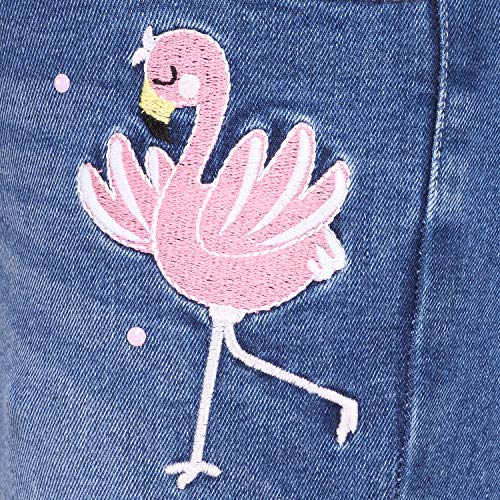 Cutecumber Girls Cotton Rich Denim Jeans – Pink Flamingo & Star Embroidery, Tapered Fit Stylish Casual Outfit for Baby Girls & Kids (Age 1–15 Years)