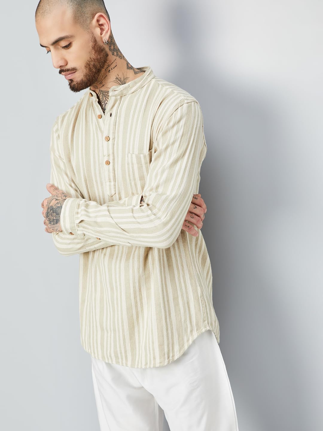 Max Men's Cotton Regular Kurta (FUCSTSP2505YD_Olive Green