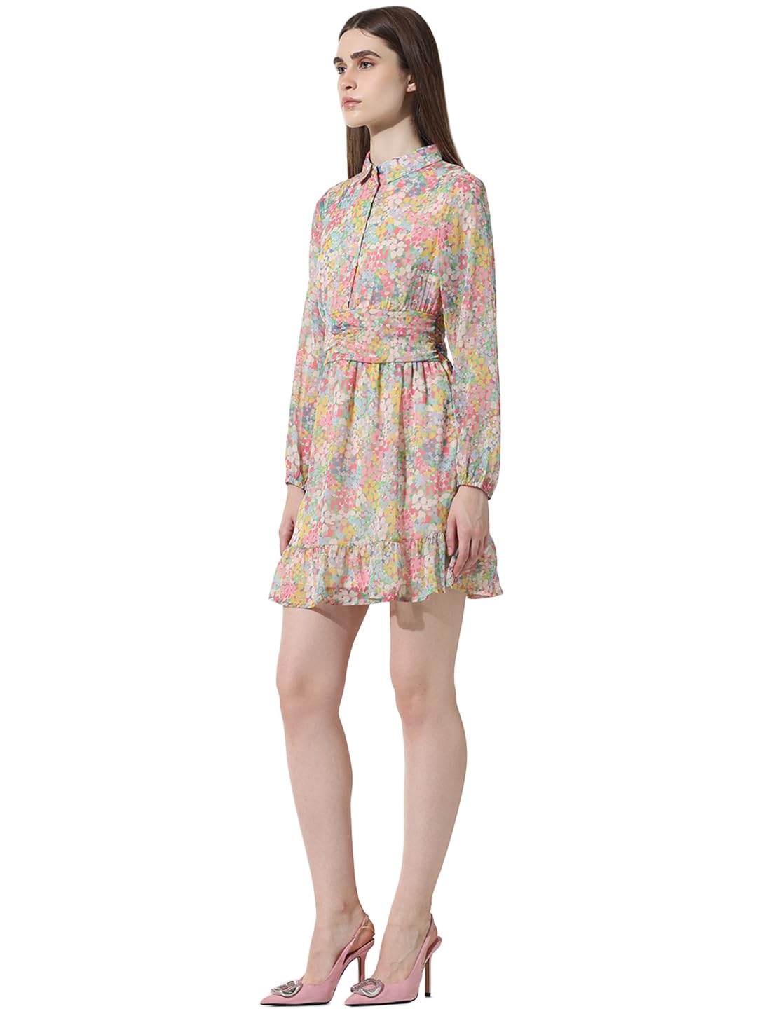ONLY Women Printed Polyester Above Knee Multicolor Shirt Dress