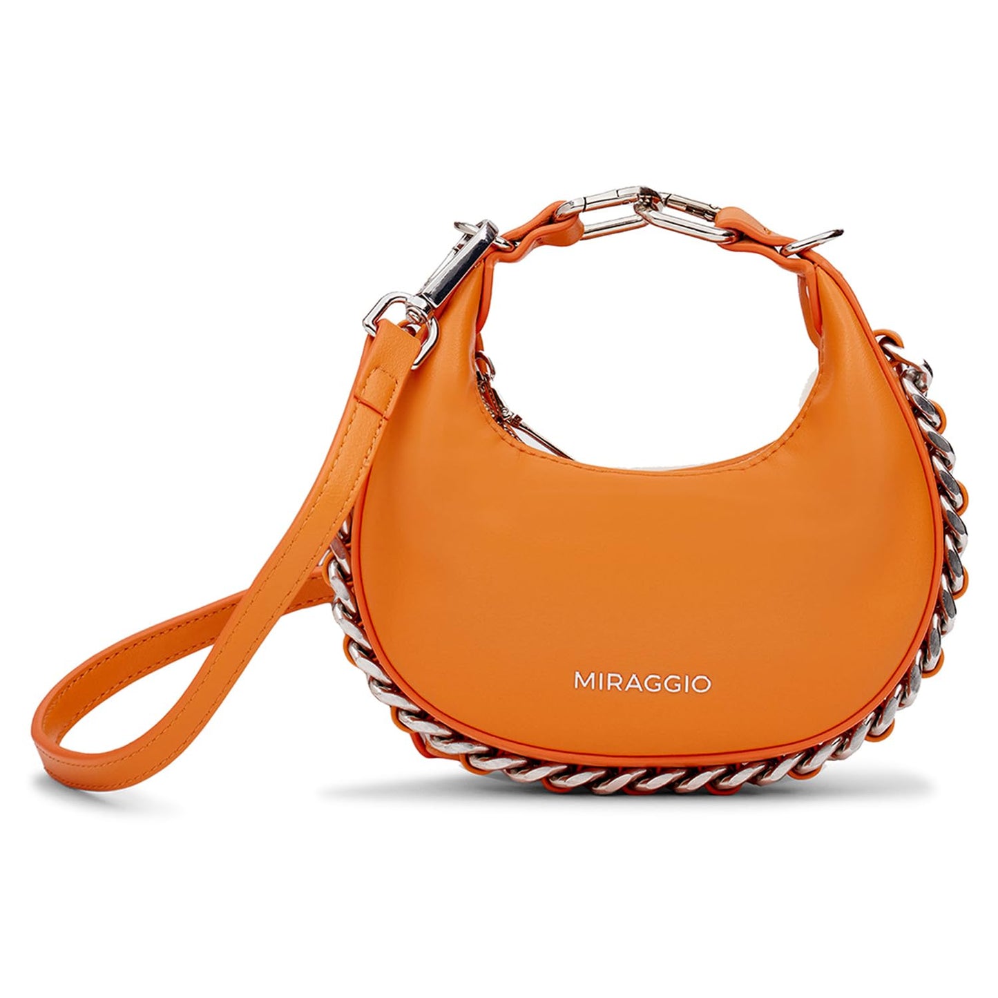 Miraggio Women Eve Mini Bag With Adjustable & Detachable Crossbody Sling Strap | Top Handle Half Moon Bag | Gift, Orange
