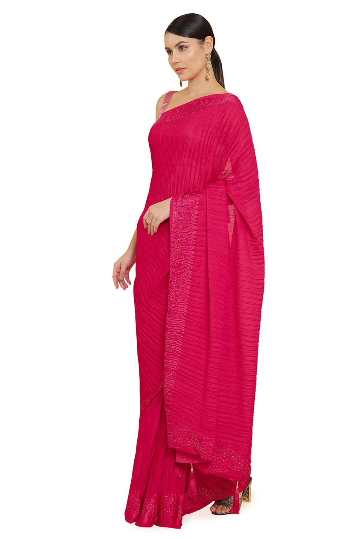 Soch Women Pink Solid Saree
