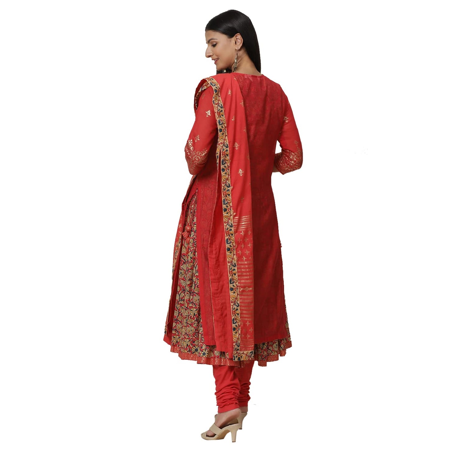 BIBA Women Printed Fitted Polyester Salwar Kurta Dupatta(Skddurgotsa7567_Red_34)