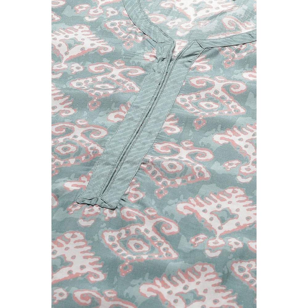 BIBA WOMEN PRINTED STRAIGHT SALWAR KURTA DUPATTA(SKDASSORTED8434_SEA GREEN_32)