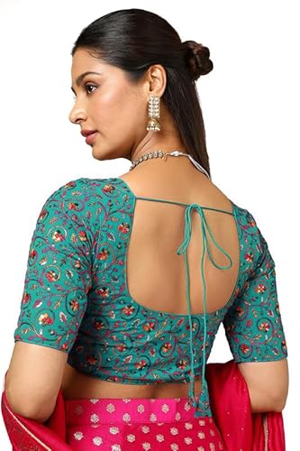 Soch Womens Teal Georgette Embroidered Blouse with Sequins
