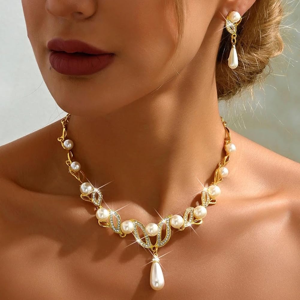 Shining Diva Fashion Latest Stylish Design Fancy Traditional Pearl Necklace Jewellery Set for Women (15121s)