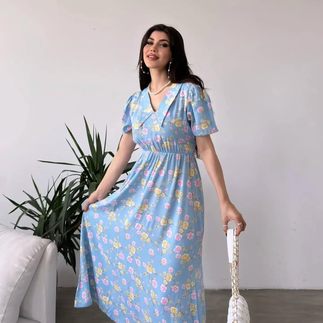 Pimu Rayon Fit and Flare Below The Knee One Piece Dresses for Women | Dress (in, Alpha, XL, Regular, Toddler Girls, Blue)