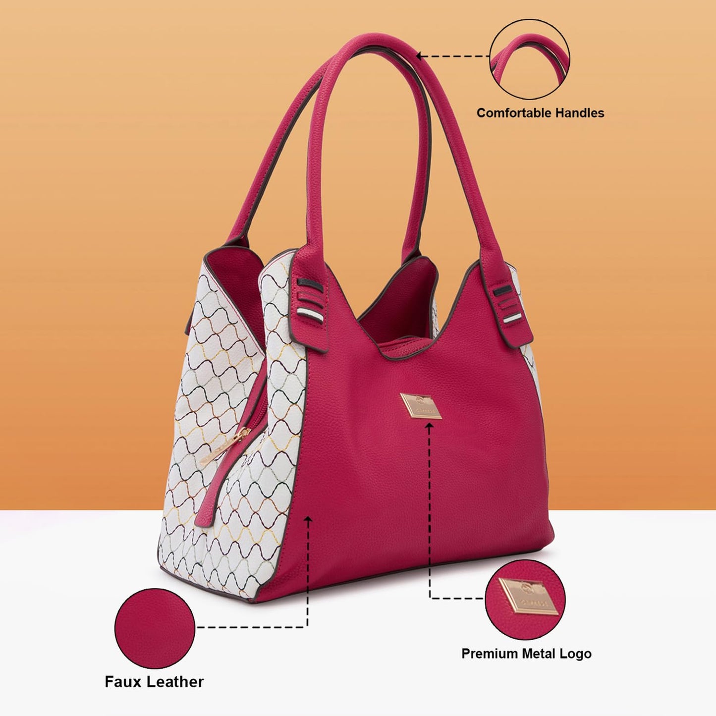Caprese Shane Hobo Bag, Medium | Stylish Shoulder Bag for Women with Shoulder Strap, Back Zip & Secure Zip Closure | Ideal for Office, Daily Use & Travel (Pink)