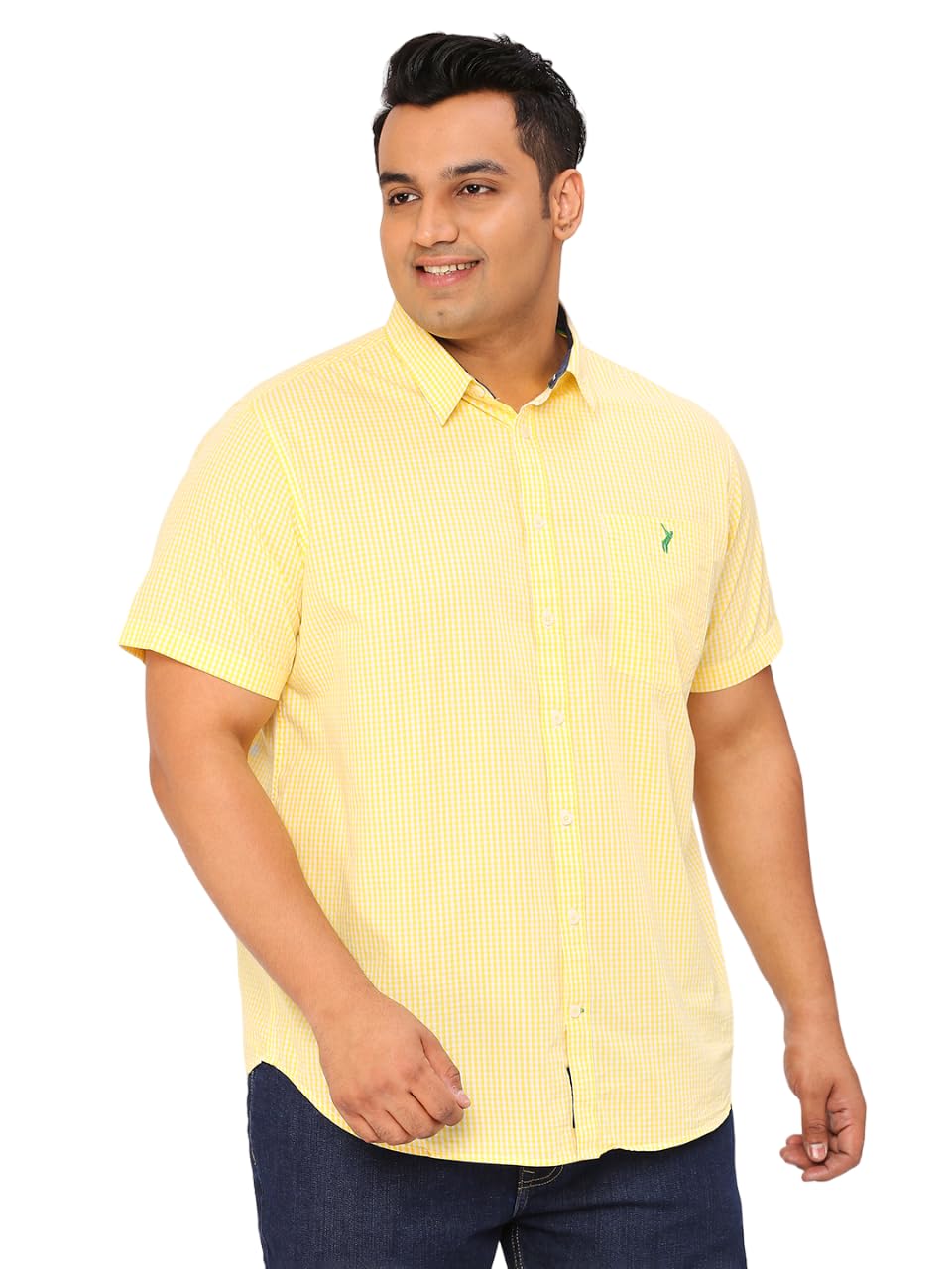 Thomas Scott Mens | Half Sleeve | Checks | Regular Fit Plus Size | 100% Cotton | Spread Collar | Casual Shirts (Available in Plus Size) (Yellow_5XL)