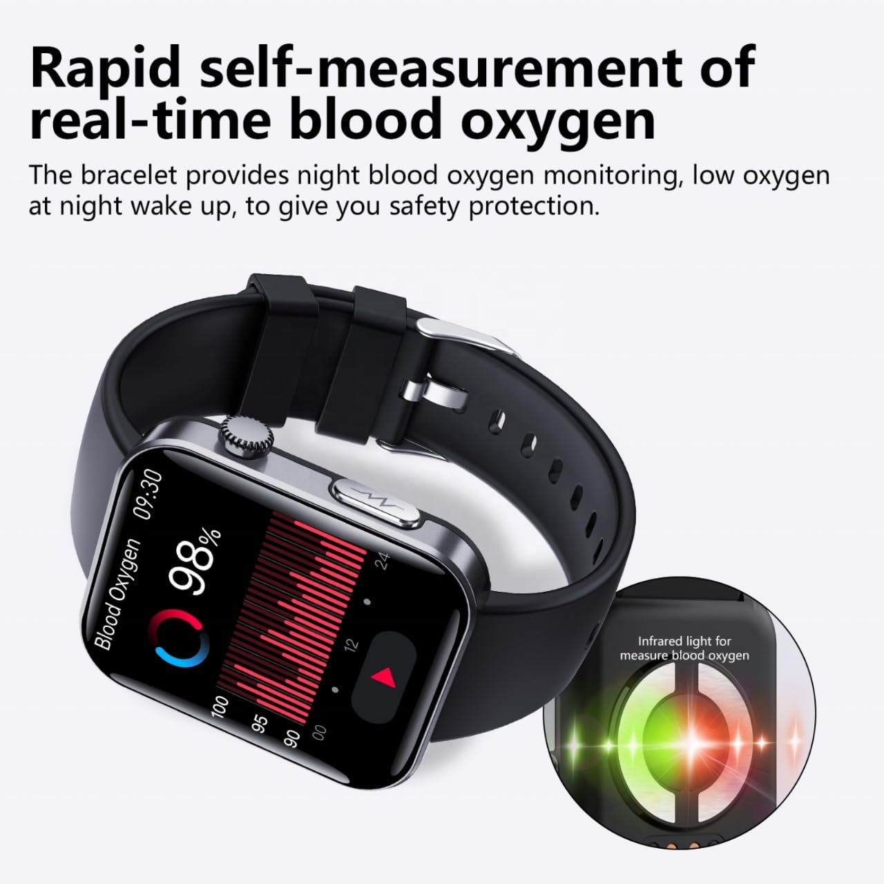 F300 Health Smartwatch, Blood Sugar Monitor, Heart Rate, BP, SpO2 Tracker, 1.7-inch Touch Display, 64GB Storage, Black