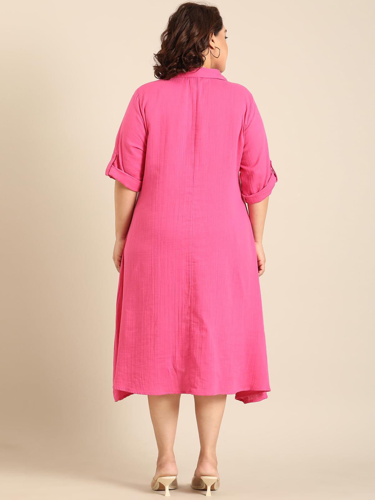 the PINK MOON Women's Plus Pink A-Line Shirt Dress (DRS CH PNKDC 3XL)