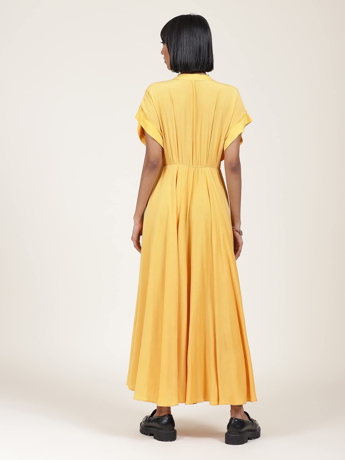 Label RITU KUMAR Half Sleeves Button Down Long Dress Yellow