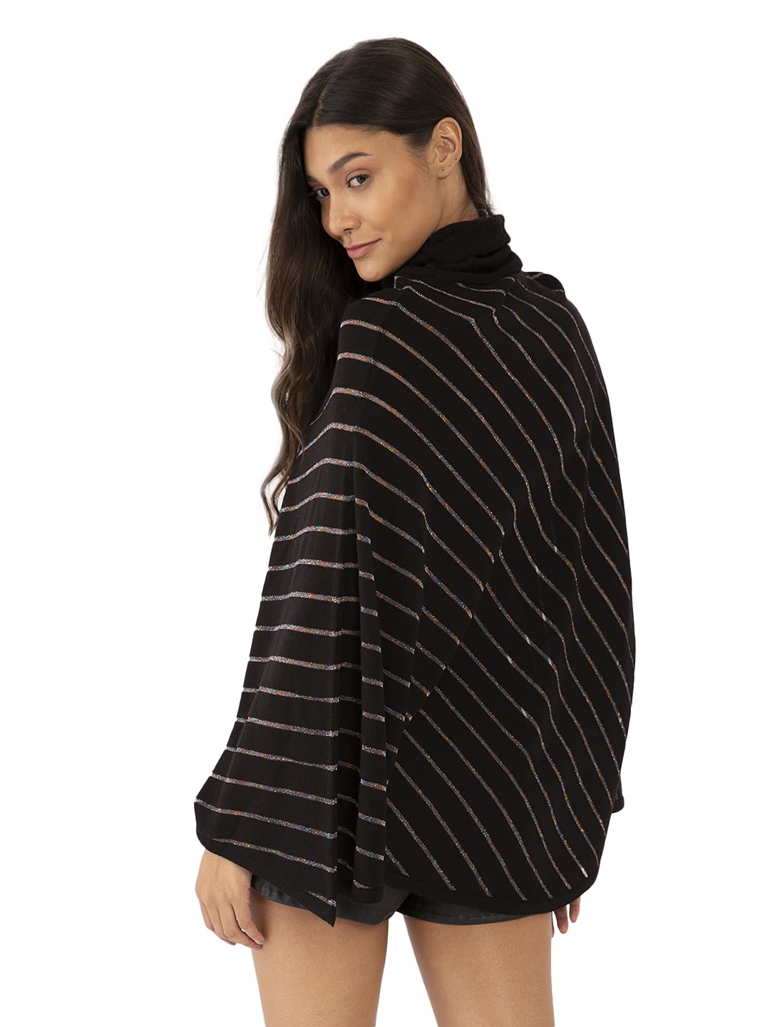 Zink London Black Striped Poncho for Women