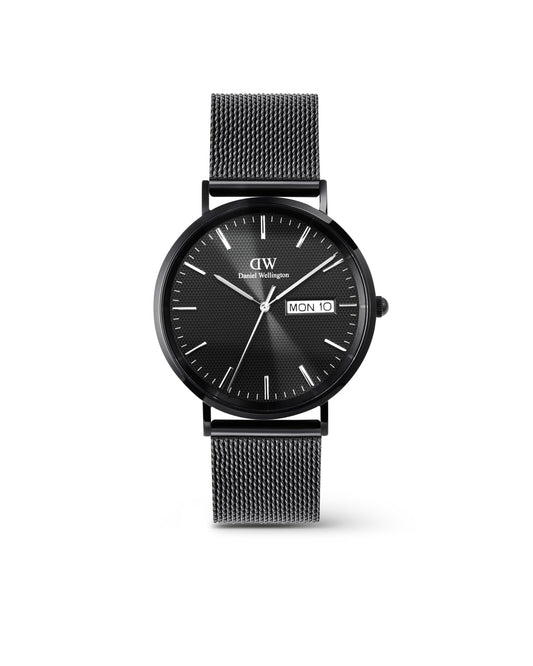 Daniel Wellington Classic Extension Analogue Watch for Man with Black Round Dial & Black Stainless Steel Bracelet Band Water Resistant Men's Wrist Watches - DW00100831K
